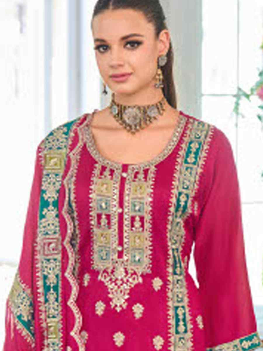 Pink Chinon Embroidery Party Wedding Festival Casual Ready Pant Salwar Kameez