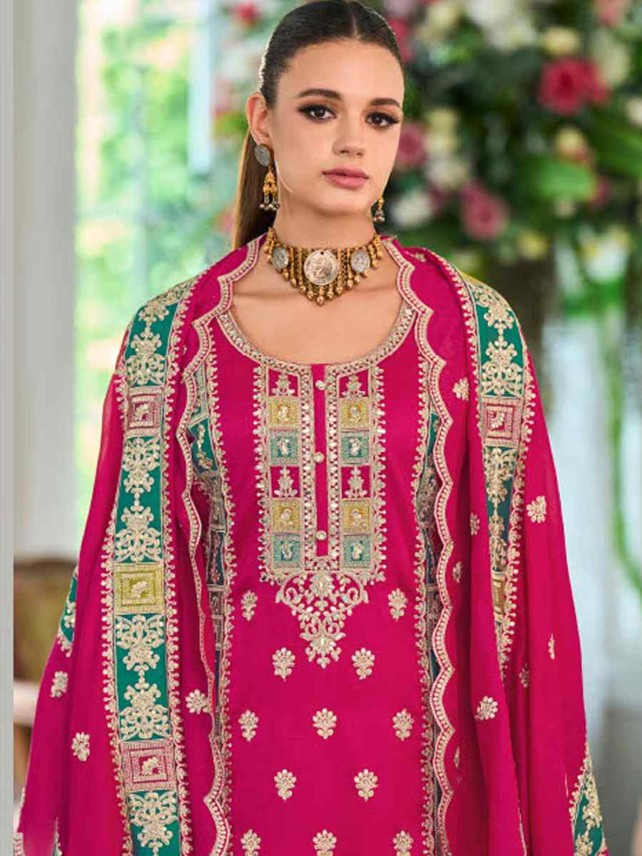 Pink Chinon Embroidery Party Wedding Festival Casual Ready Pant Salwar Kameez