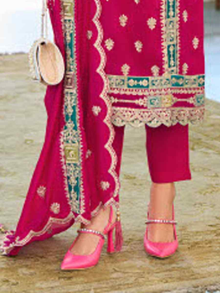 Pink Chinon Embroidery Party Wedding Festival Casual Ready Pant Salwar Kameez