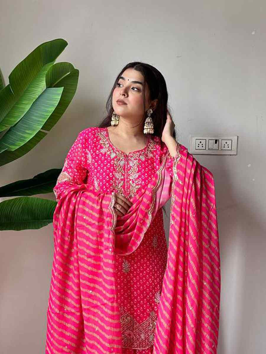 Pink Chinon Embroidery Party Wedding Festival Casual Ready Sharara Pant Salwar Kameez