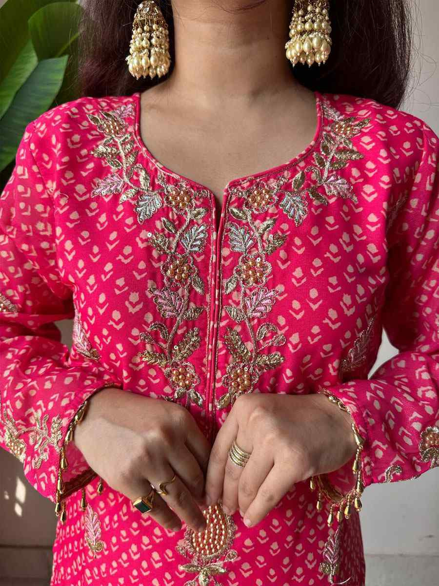 Pink Chinon Embroidery Party Wedding Festival Casual Ready Sharara Pant Salwar Kameez