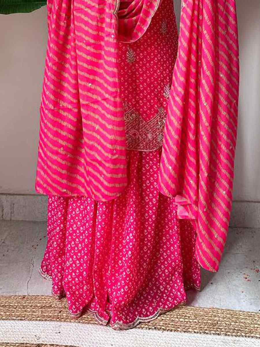 Pink Chinon Embroidery Party Wedding Festival Casual Ready Sharara Pant Salwar Kameez