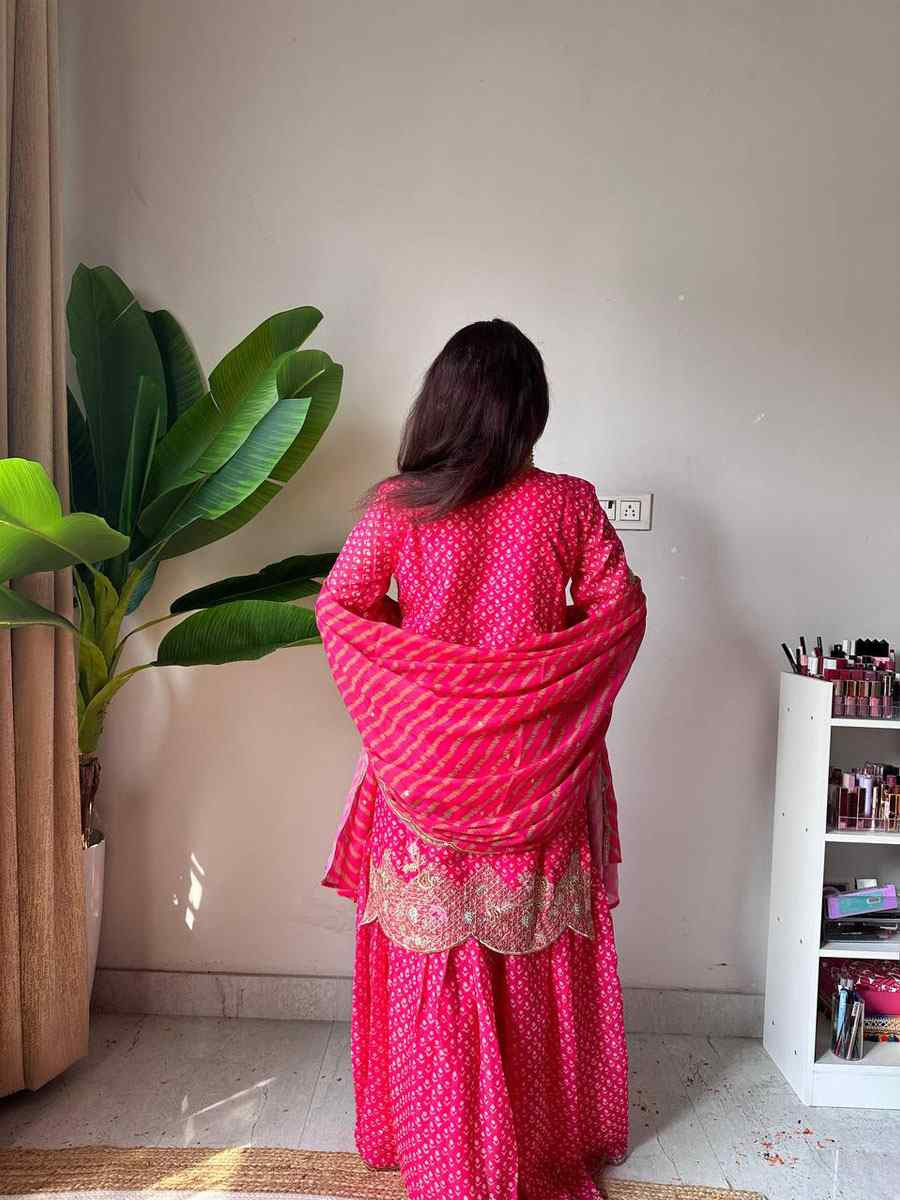 Pink Chinon Embroidery Party Wedding Festival Casual Ready Sharara Pant Salwar Kameez