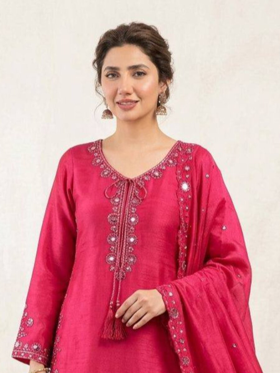 Pink Chinon Embroidery Wedding Party Festival Casual Ready Palazzo Pant Salwar Kameez