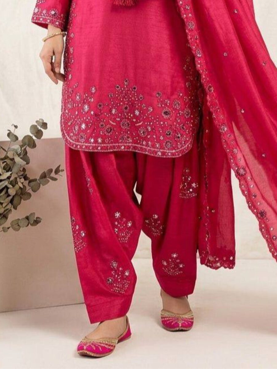 Pink Chinon Embroidery Wedding Party Festival Casual Ready Palazzo Pant Salwar Kameez