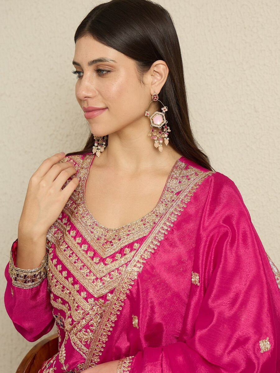 Pink Chinon Embroidery Zari Wedding Party Festival Casual Ready Palazzo Pant Salwar Kameez