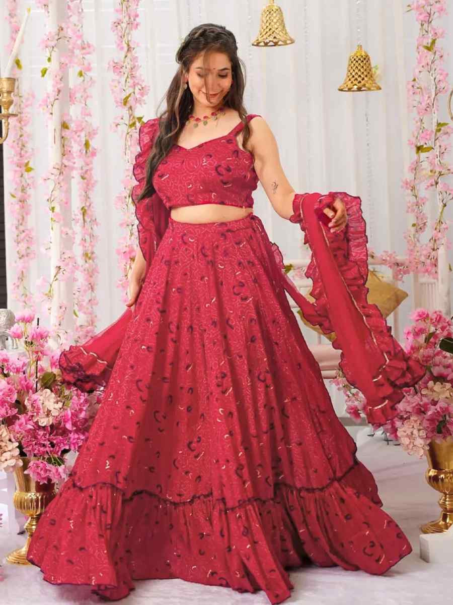 Pink Chinon floral Printed Festival Traditional Lehenga Choli