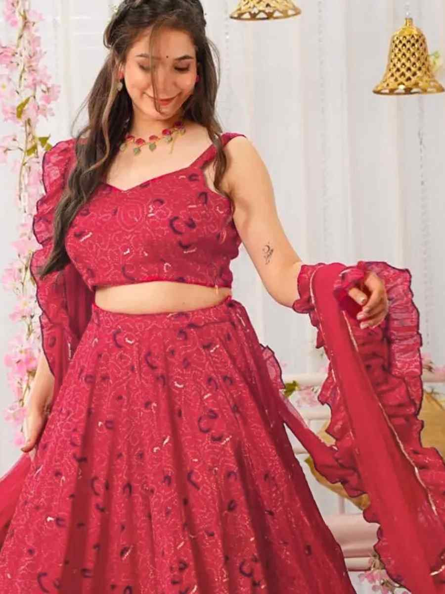 Pink Chinon floral Printed Festival Traditional Lehenga Choli