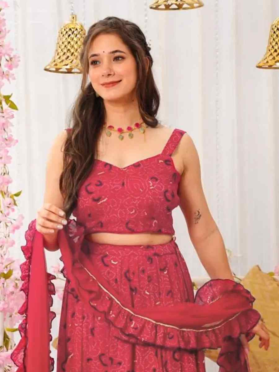 Pink Chinon floral Printed Festival Traditional Lehenga Choli