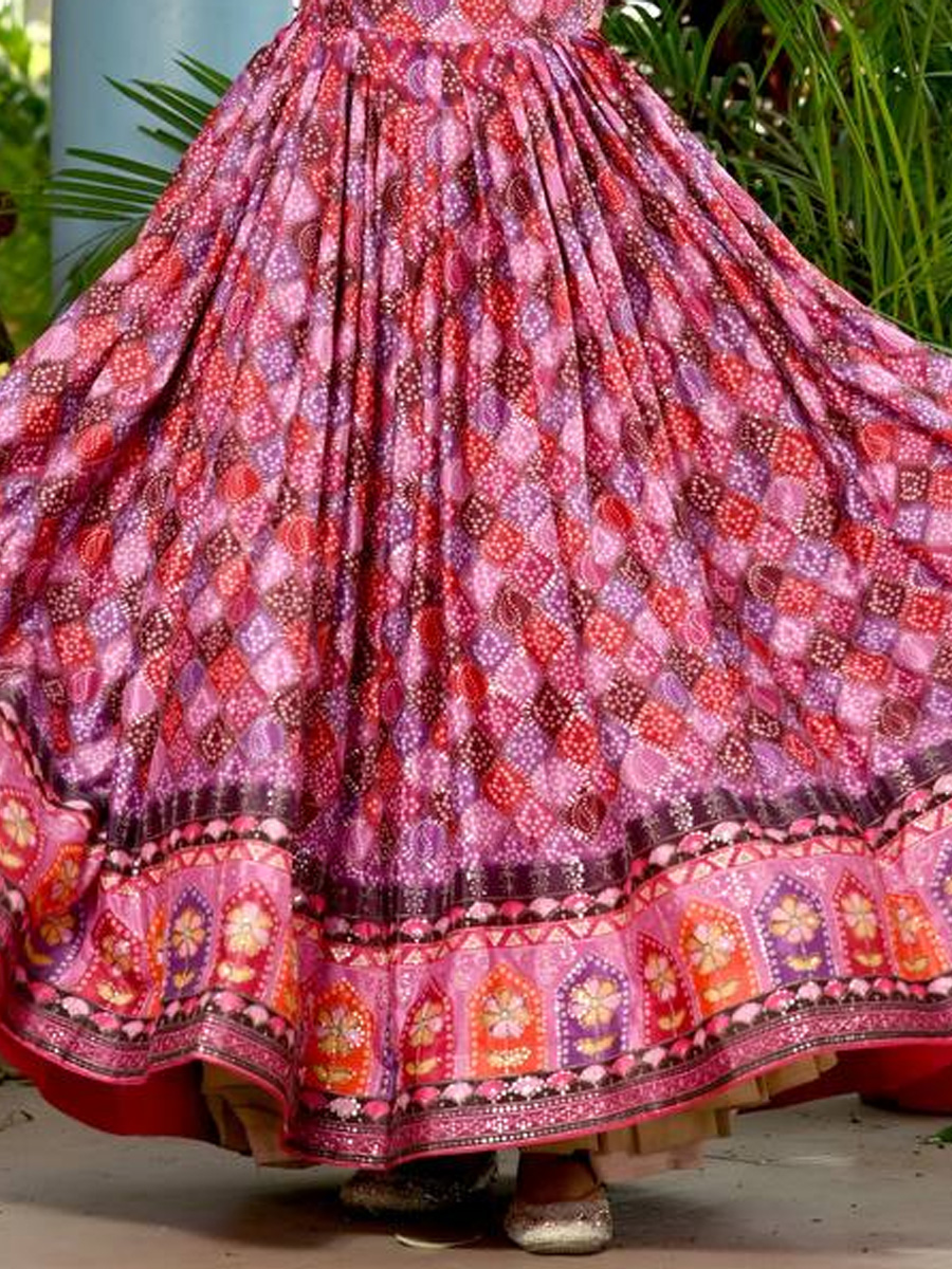Pink Chinon Printed Festival Casual Gown