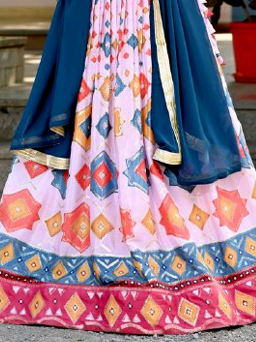 Pink Chinon Printed Festival Mehendi Contemporary Lehenga Choli