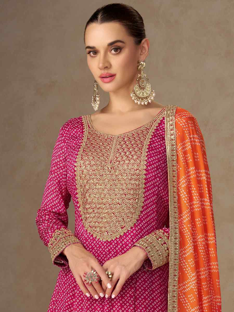 Pink Chinon Printed Women Wear Embroidered Women Wear Festival Casual Wedding Gown