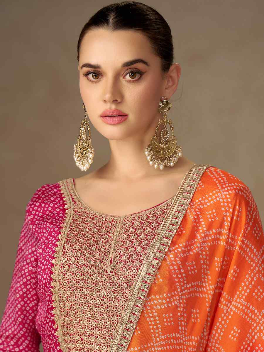 Pink Chinon Printed Women Wear Embroidered Women Wear Festival Casual Wedding Gown