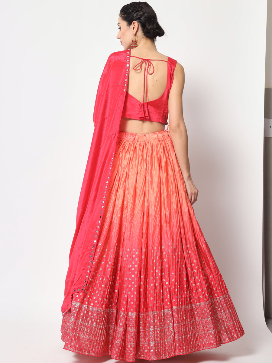 Pink Chinon Silk Embroidered Festival Party Wear Heavy Border Lehenga Choli