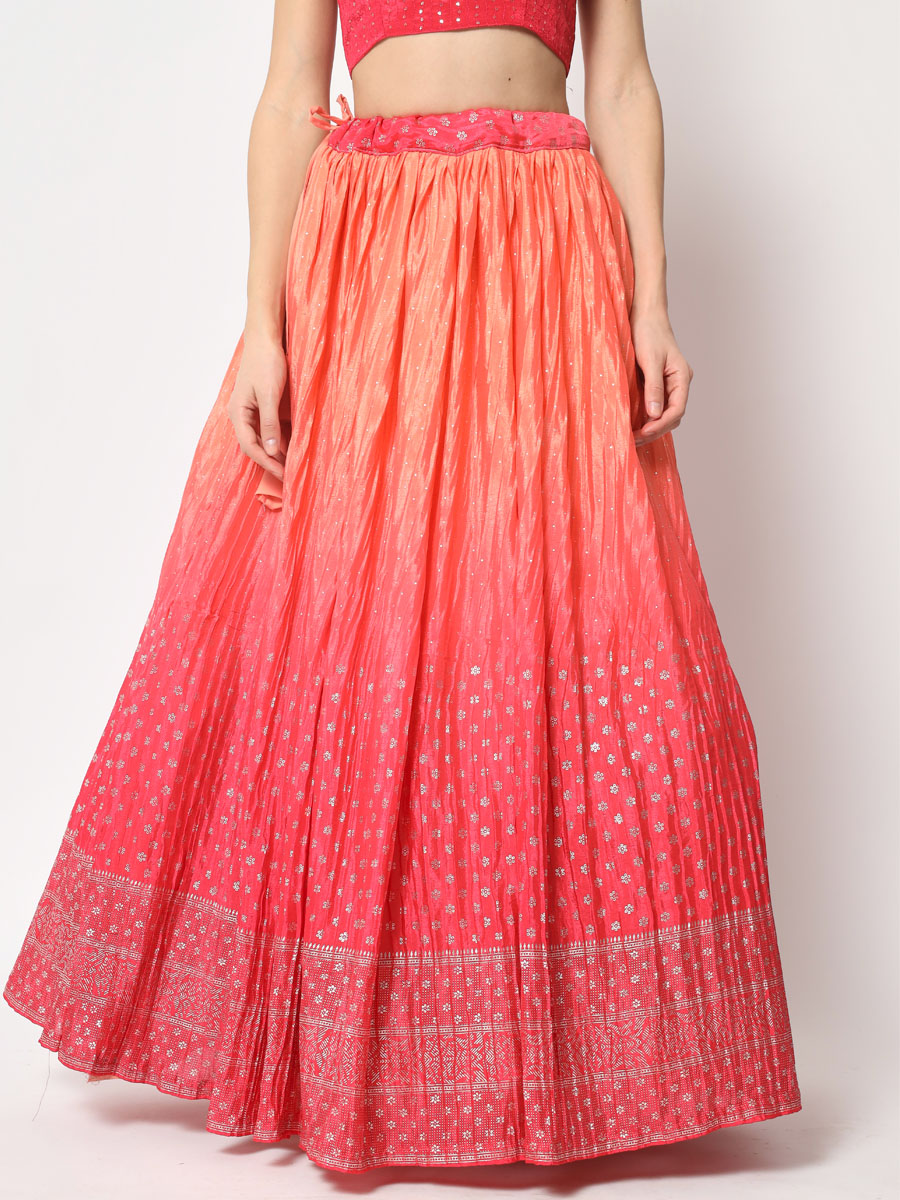 Pink Chinon Silk Embroidered Festival Party Wear Heavy Border Lehenga Choli