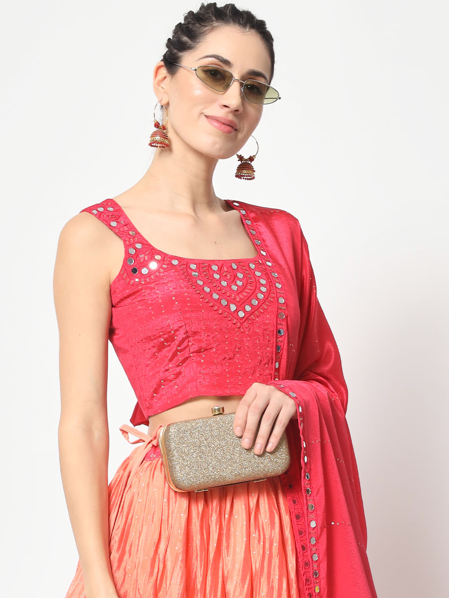 Pink Chinon Silk Embroidered Festival Party Wear Heavy Border Lehenga Choli