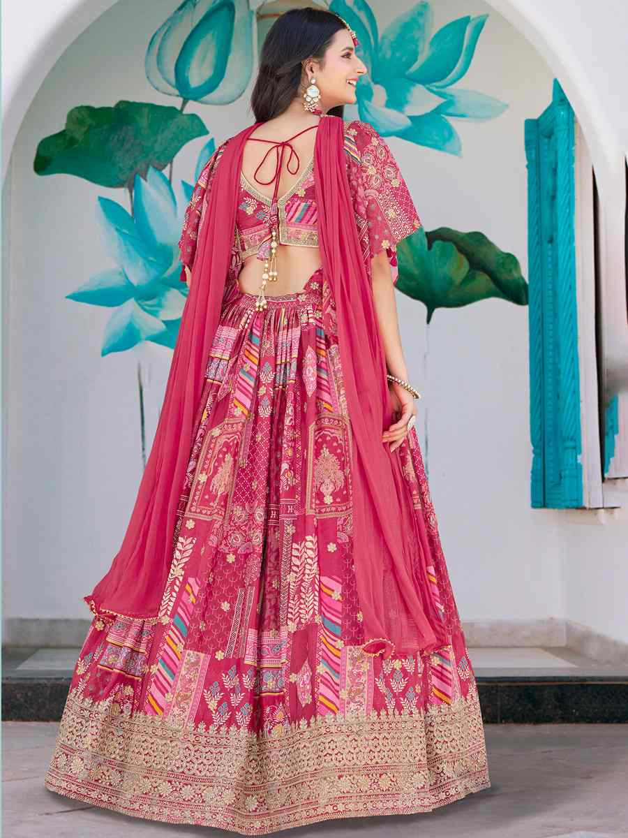 Pink Chinon Silk Embroidered Wedding Reception Festival Heavy Border Lehenga Choli