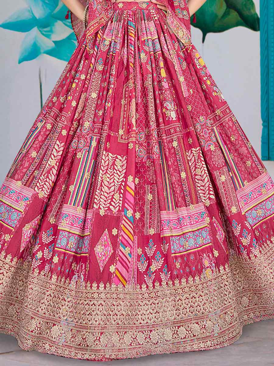 Pink Chinon Silk Embroidered Wedding Reception Festival Heavy Border Lehenga Choli