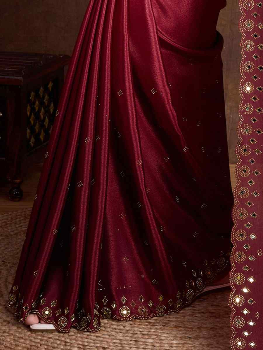 Pink Chinon Silk Embroidery Casual Reception Festival Wedding Fancy Heavy Border Sarees