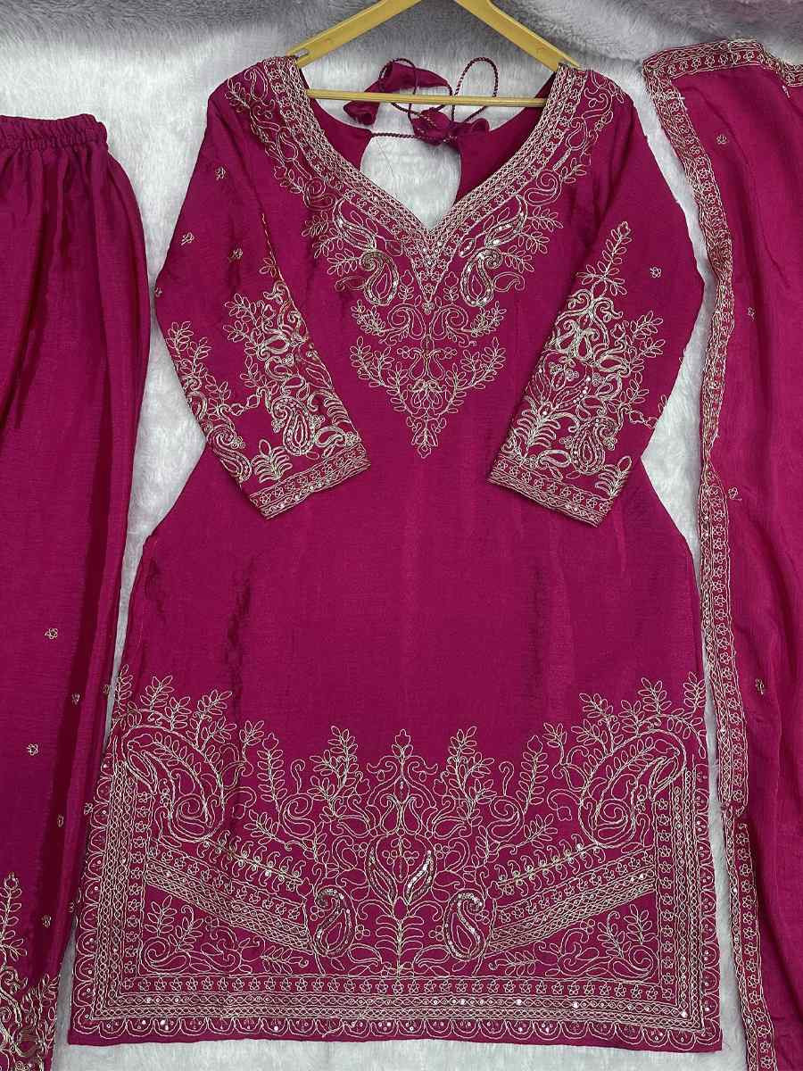 Pink Chinon Silk Embroidery Party Wedding Festival Casual Ready Palazzo Pant Salwar Kameez
