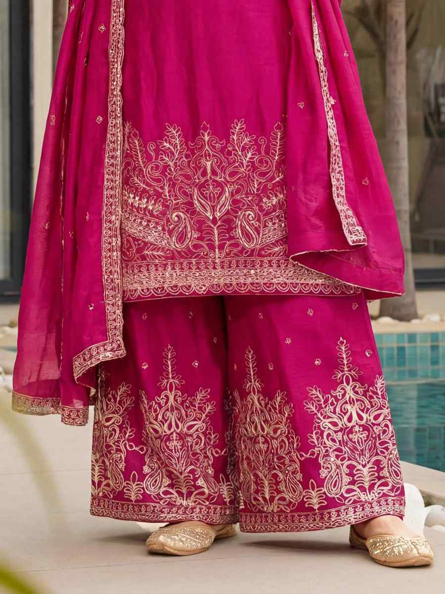 Pink Chinon Silk Embroidery Party Wedding Festival Casual Ready Palazzo Pant Salwar Kameez