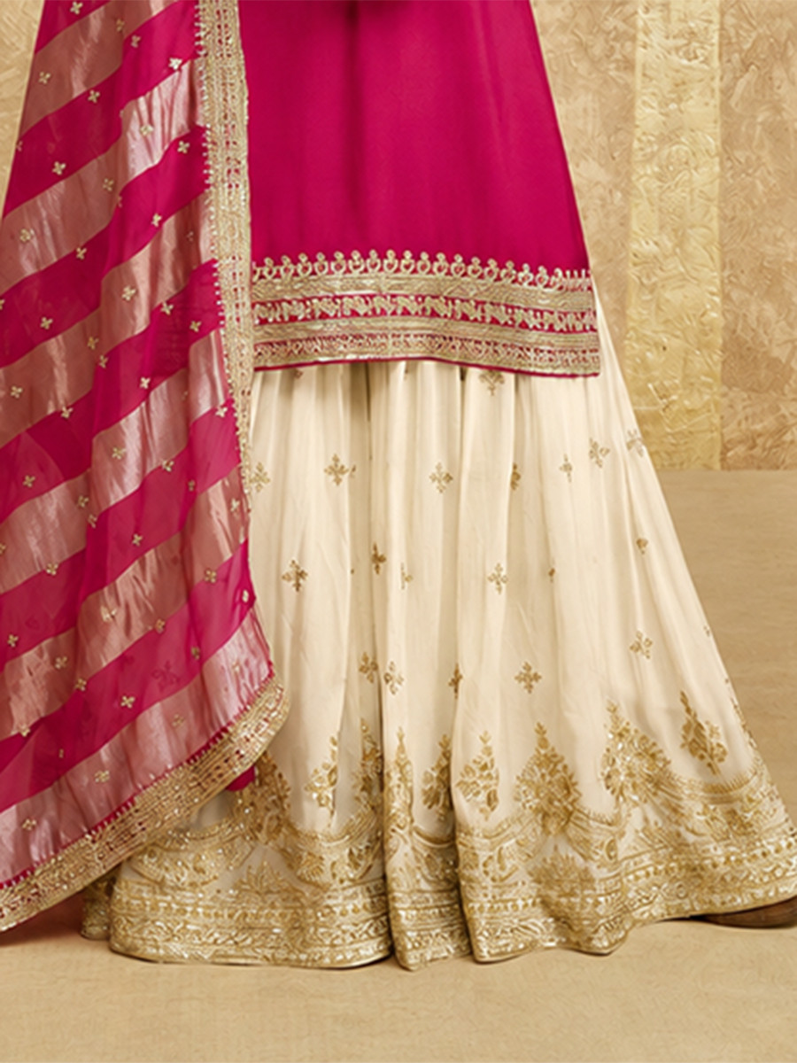 Pink Chinon Silk Embroidery Zari Sequins Wedding Party Festival Casual Palazzo Pant Salwar Kameez