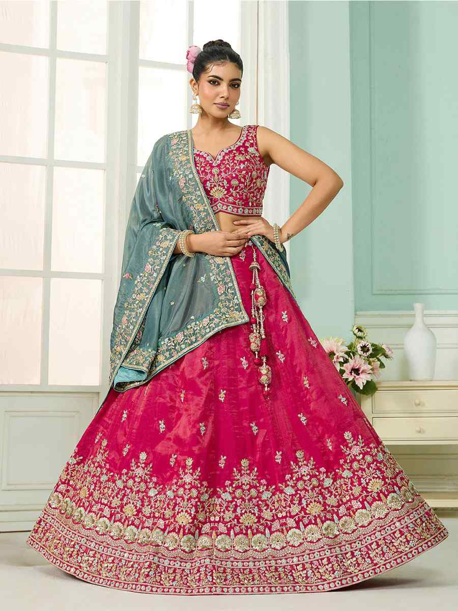 Pink Cosmos Silk Embroidered Wedding Reception Festival Heavy Border Lehenga Choli
