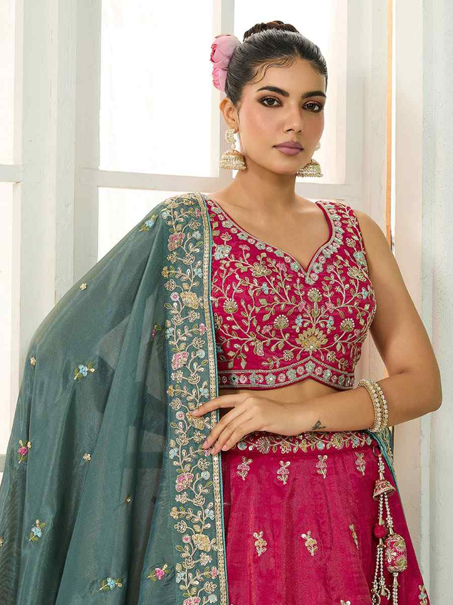 Pink Cosmos Silk Embroidered Wedding Reception Festival Heavy Border Lehenga Choli