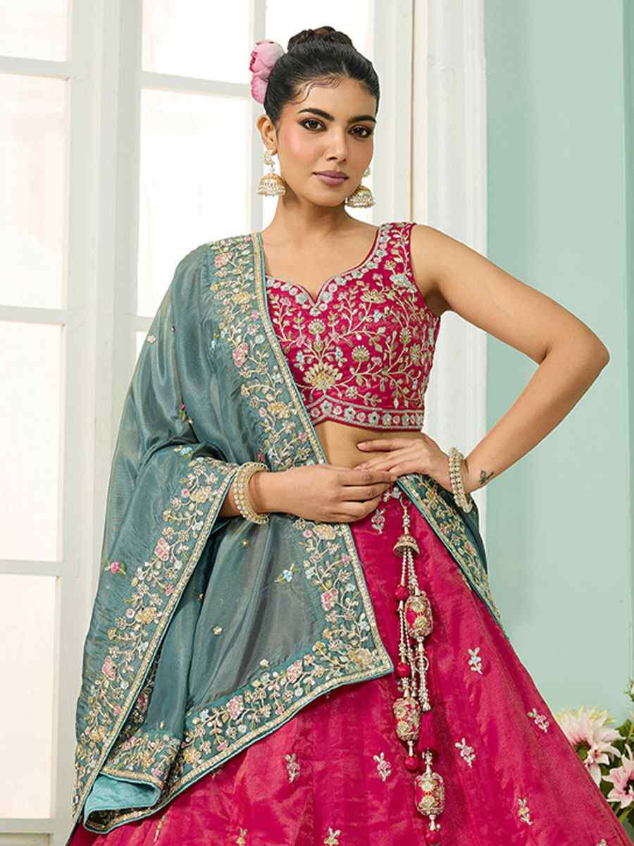 Pink Cosmos Silk Embroidered Wedding Reception Festival Heavy Border Lehenga Choli