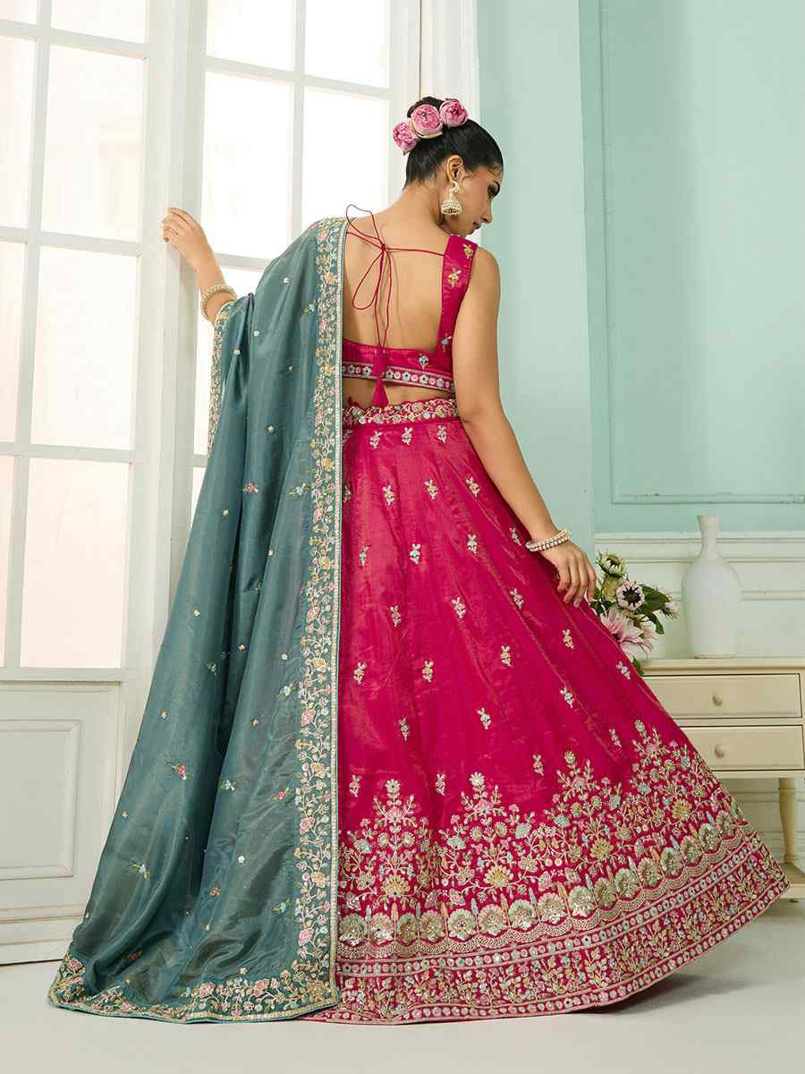 Pink Cosmos Silk Embroidered Wedding Reception Festival Heavy Border Lehenga Choli