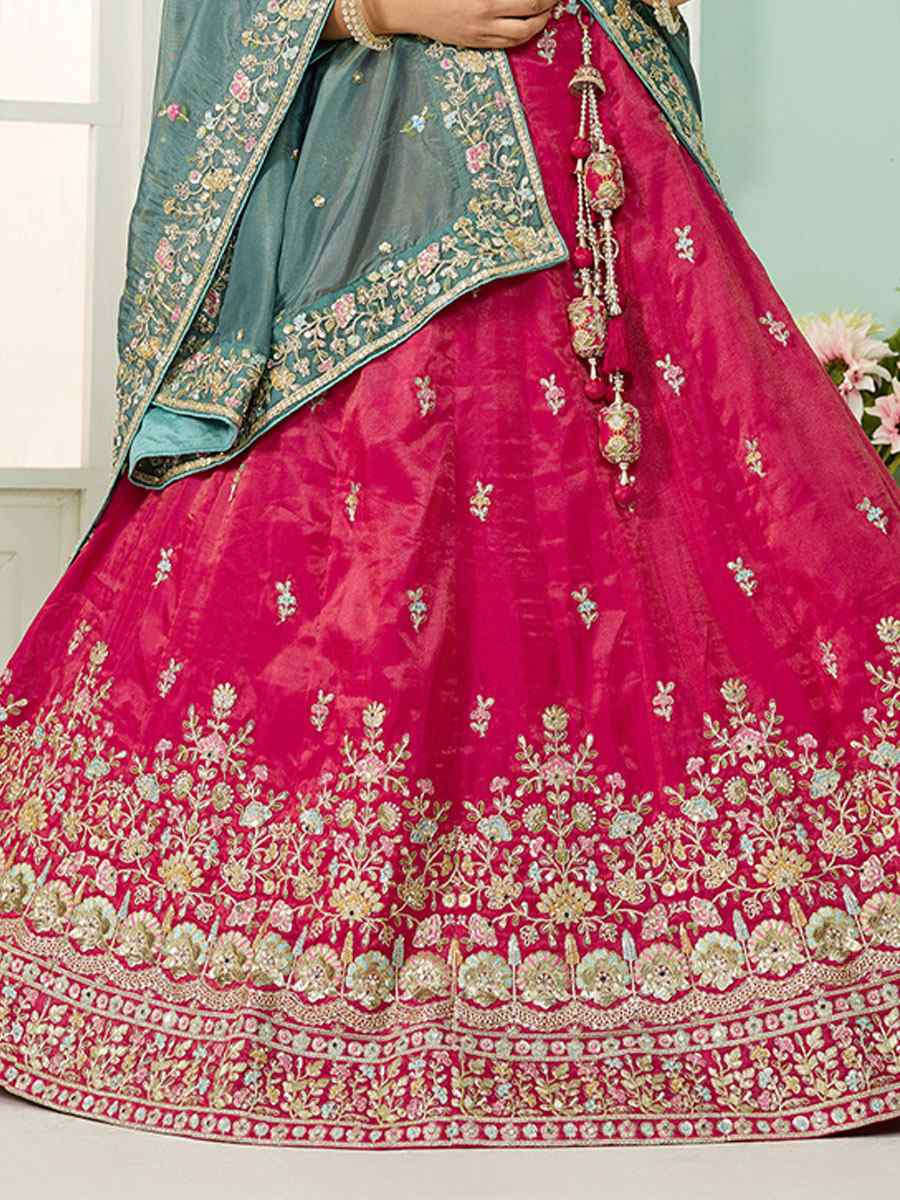 Pink Cosmos Silk Embroidered Wedding Reception Festival Heavy Border Lehenga Choli