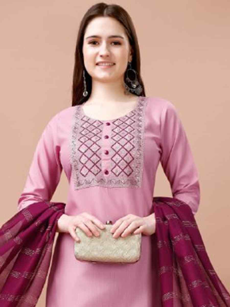 Pink Cotton Blend Embroidered Festival Casual Ready Pant Salwar Kameez