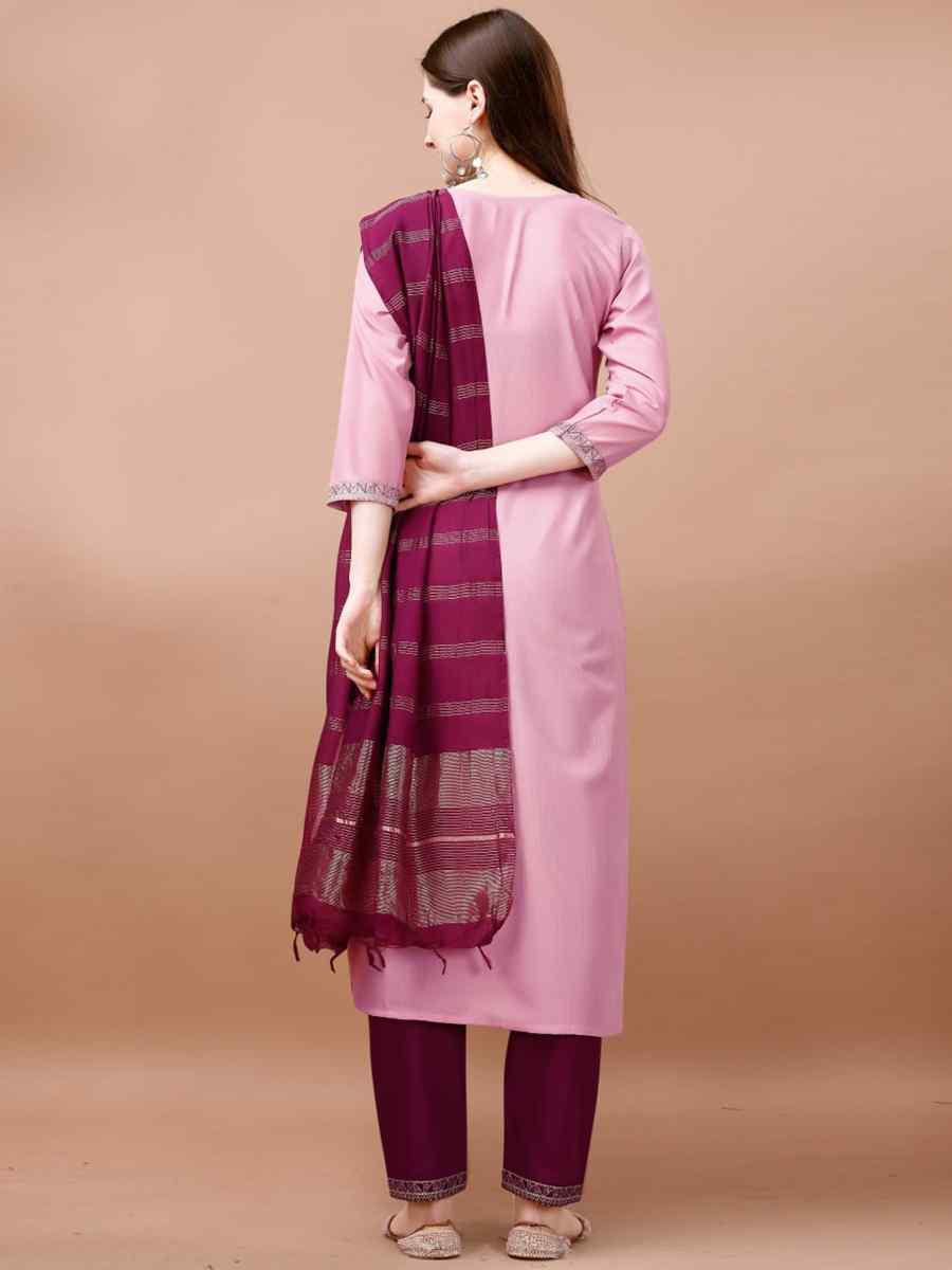Pink Cotton Blend Embroidered Festival Casual Ready Pant Salwar Kameez