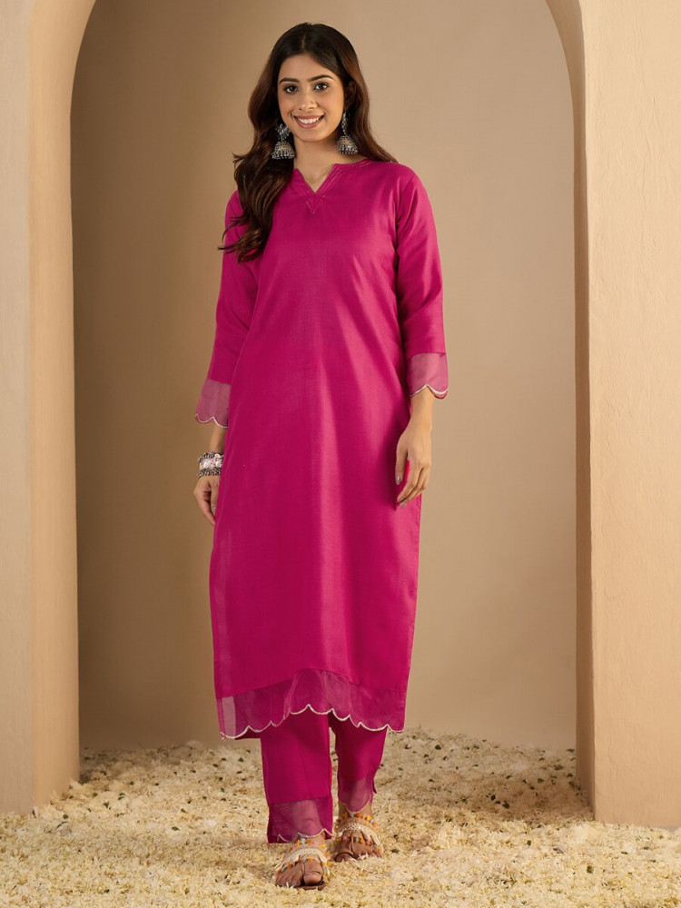 Image of Pink Cotton Blend Plain Party Wedding Festival Casual Ready Pant Salwar Kameez