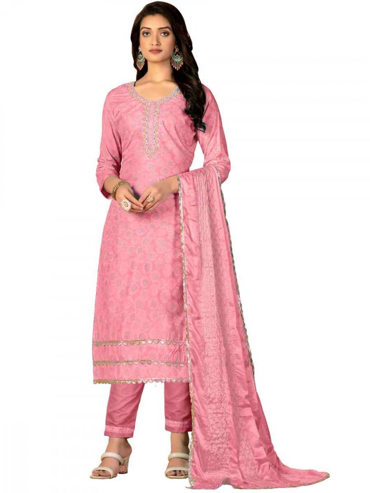 Pink Cotton Embroidered Casual Festival Pant Salwar Kameez