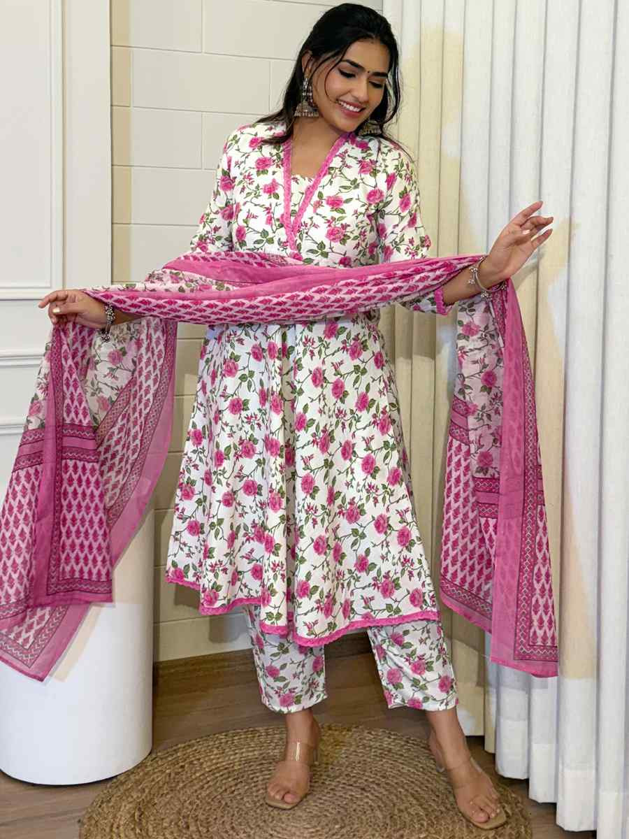 Pink Cotton Embroidered Festival Casual Ready Pant Salwar Kameez