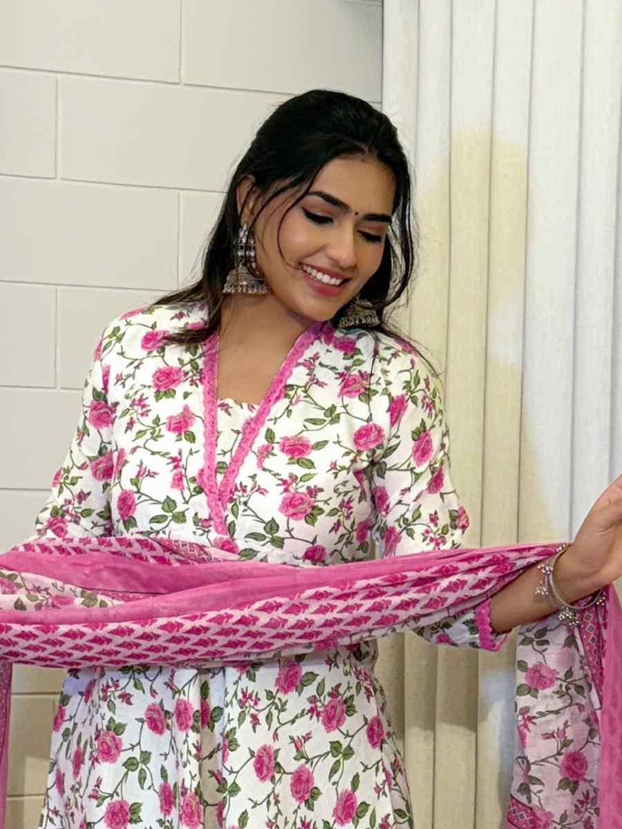 Pink Cotton Embroidered Festival Casual Ready Pant Salwar Kameez