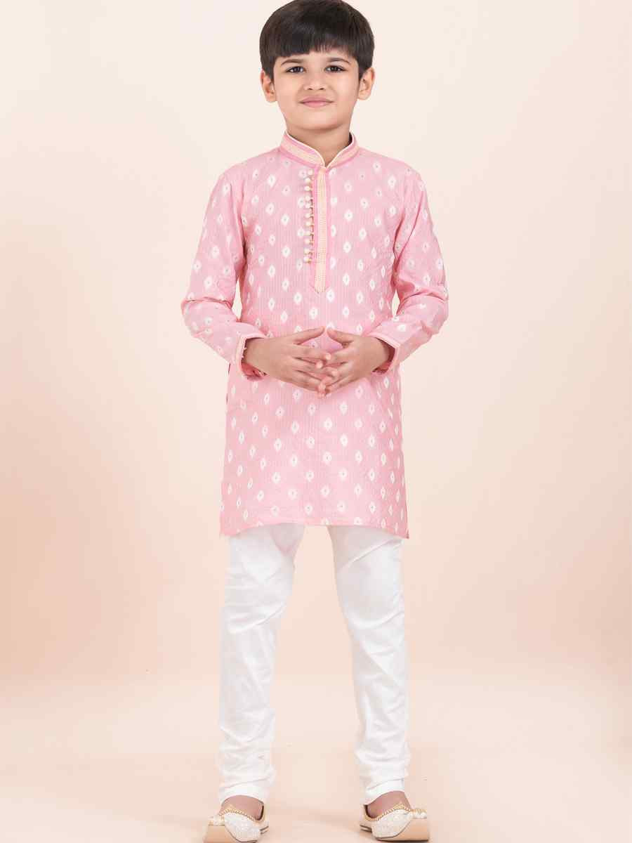 Pink Cotton Embroidered Festival Traditional Kurta Pyjama Boys Wear