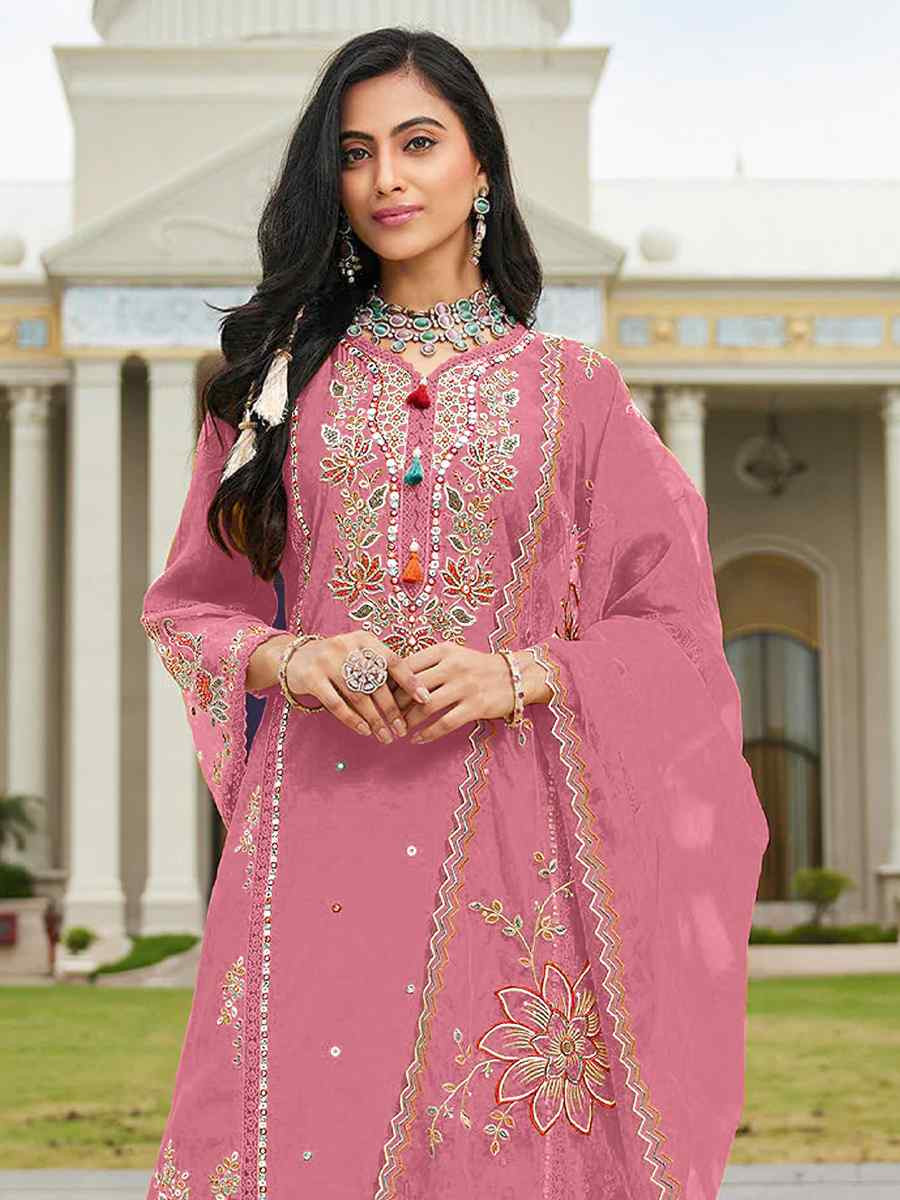 Pink Cotton Embroidered Festival Wedding Pant Salwar Kameez