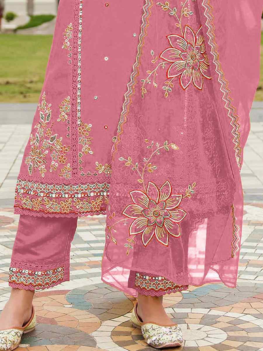 Pink Cotton Embroidered Festival Wedding Pant Salwar Kameez