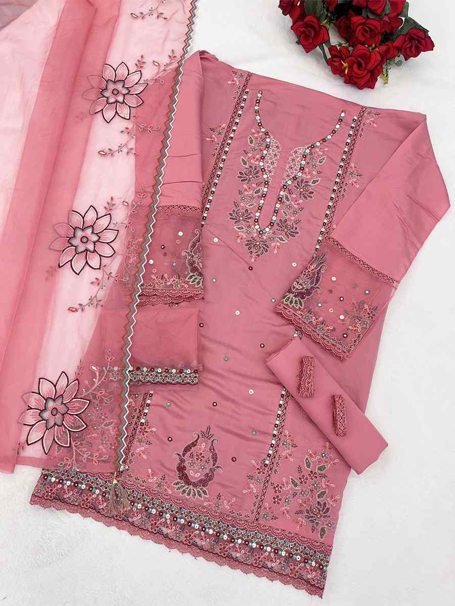 Pink Cotton Embroidered Festival Wedding Pant Salwar Kameez
