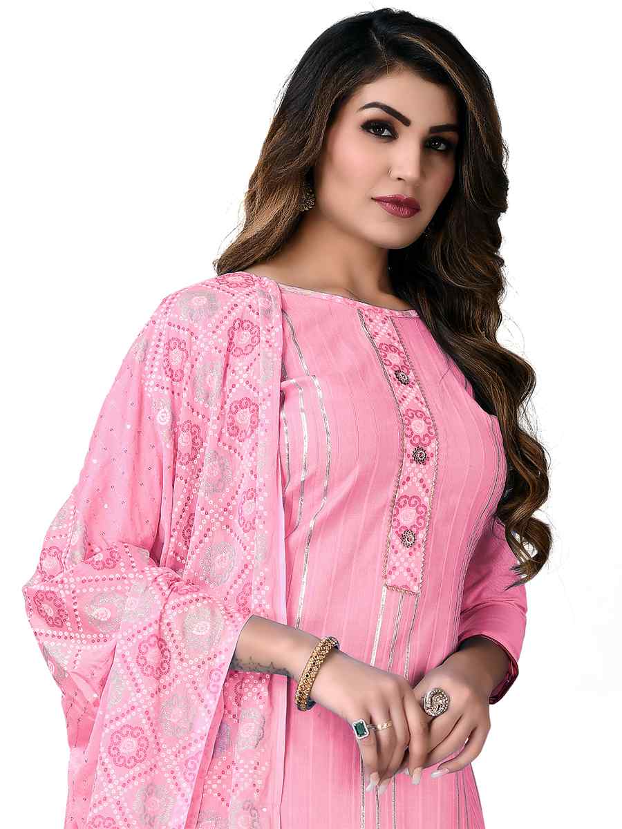 Pink Cotton Embroidered Festival Wedding Pant Salwar Kameez