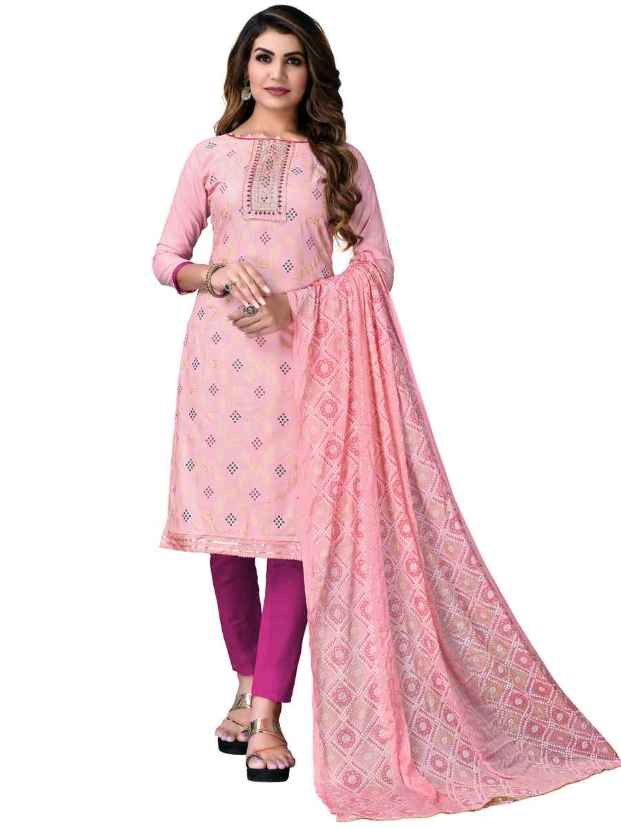 Pink Cotton Embroidered Festival Wedding Pant Salwar Kameez