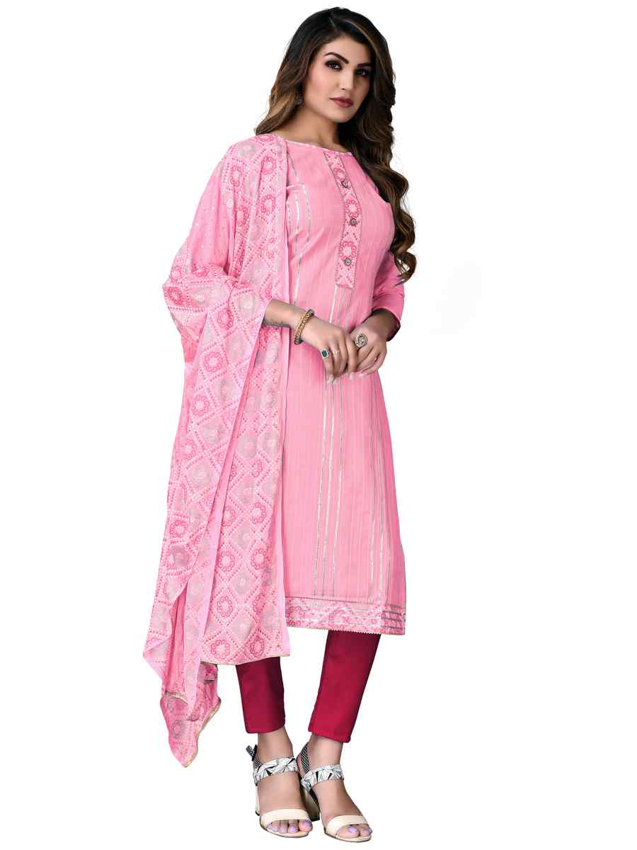 Pink Cotton Embroidered Festival Wedding Pant Salwar Kameez