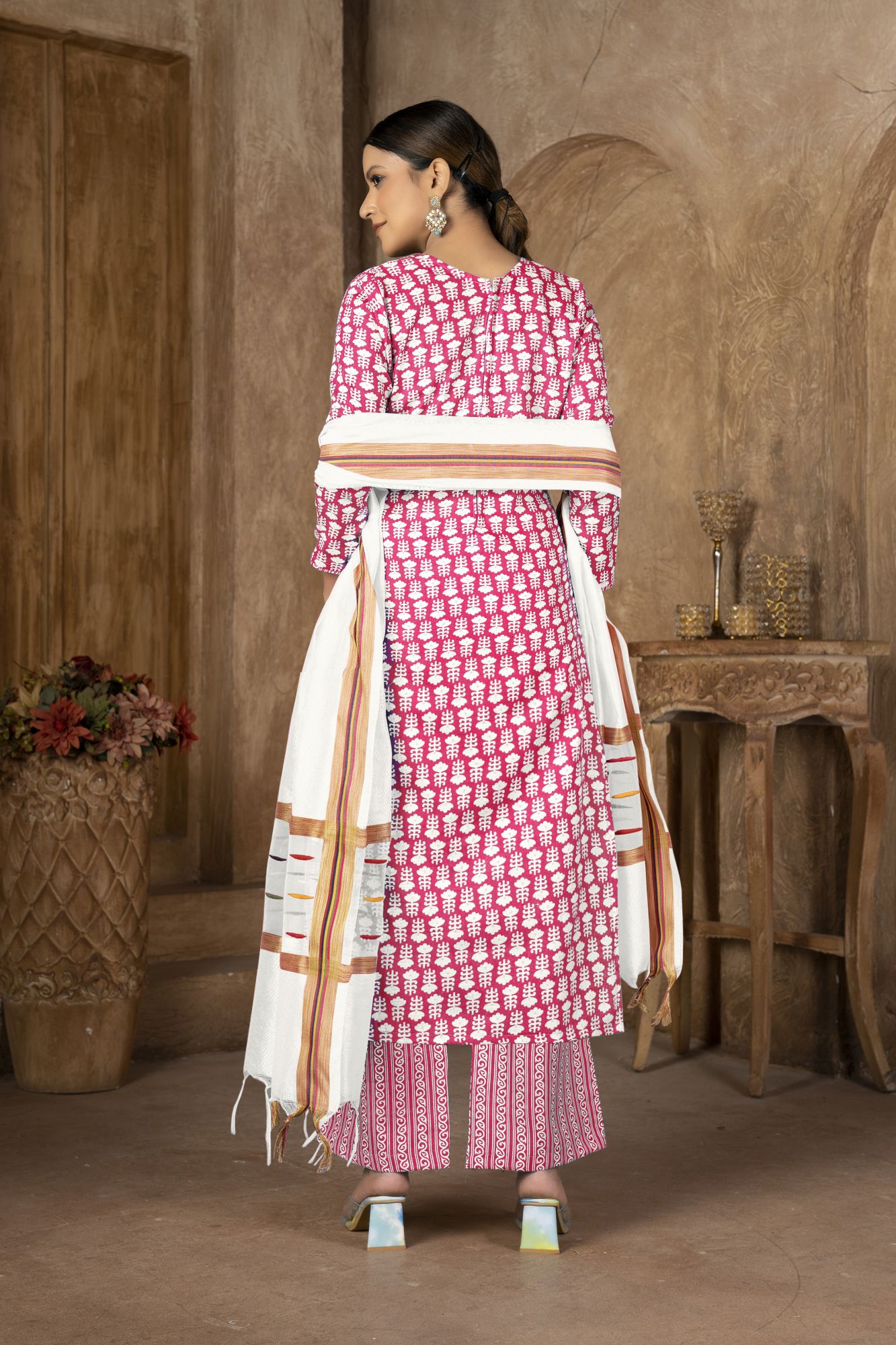 Pink Cotton Embroidered Party  Festival Pant Salwar Kameez