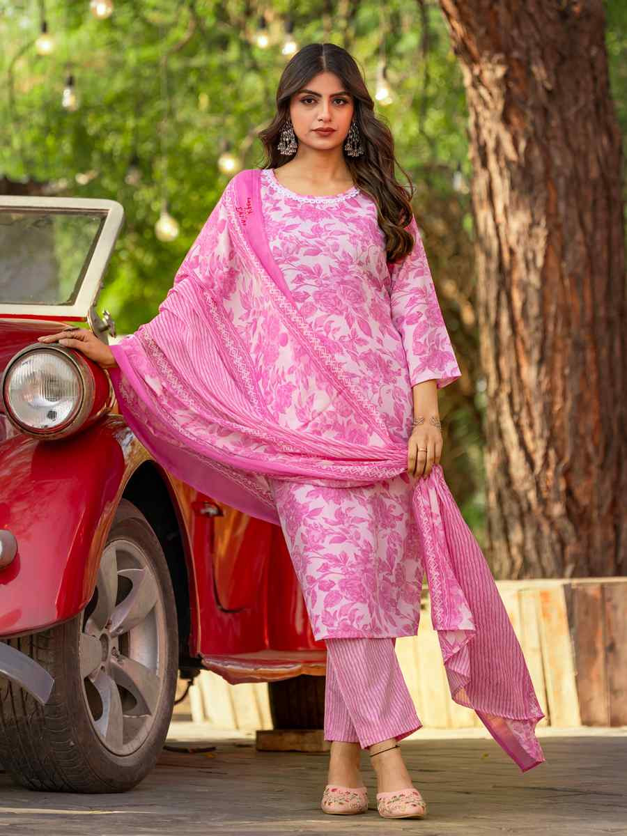 Pink Cotton Embroidered Party Wedding Ready Pant Salwar Kameez