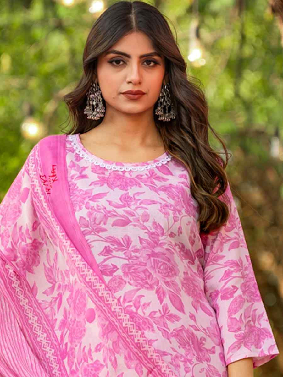 Pink Cotton Embroidered Party Wedding Ready Pant Salwar Kameez