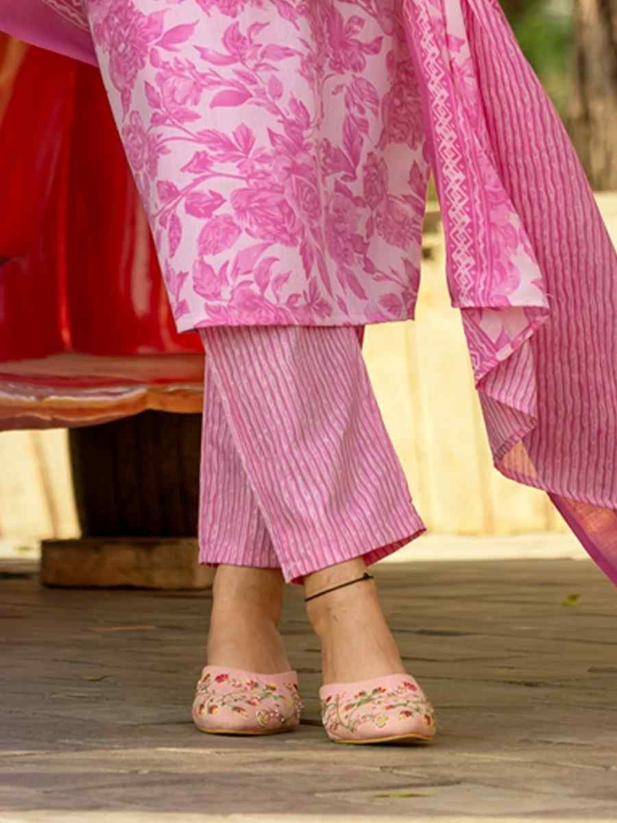 Pink Cotton Embroidered Party Wedding Ready Pant Salwar Kameez