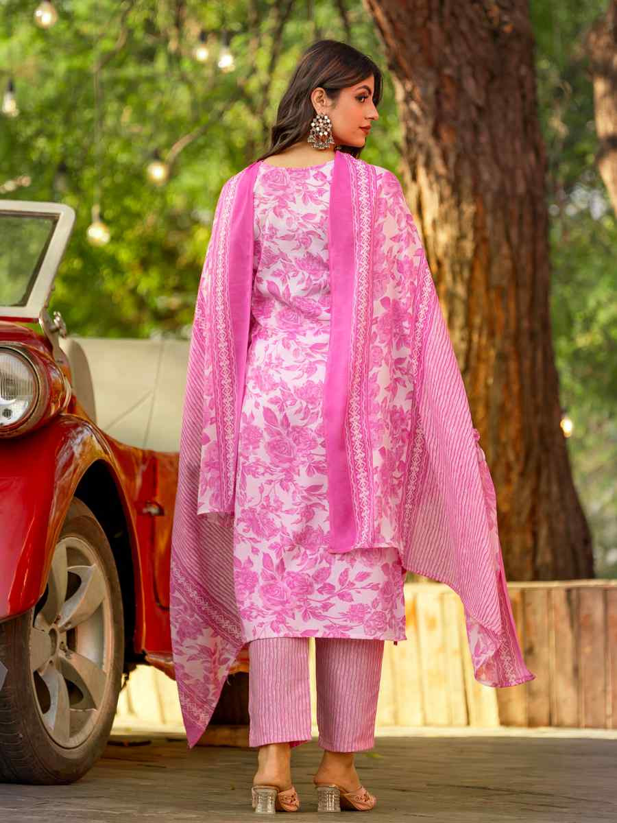 Pink Cotton Embroidered Party Wedding Ready Pant Salwar Kameez