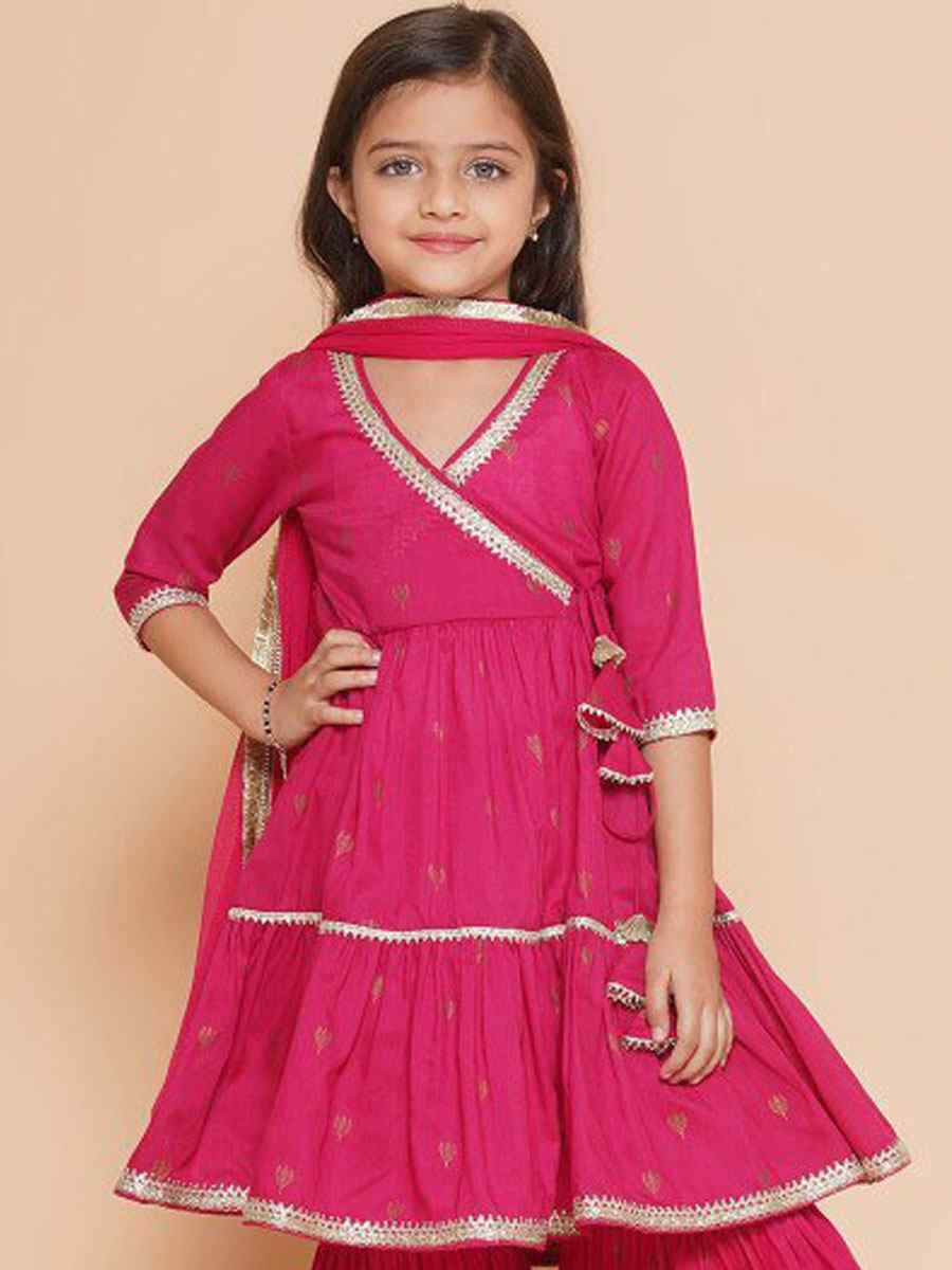 Pink Cotton Embroidered Printed Casual Festival Kurta Sharara Girls Wear